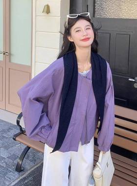 紫色计短款套女装202外秋季新款蝙蝠袖设5感洋D033-B12气减龄休闲