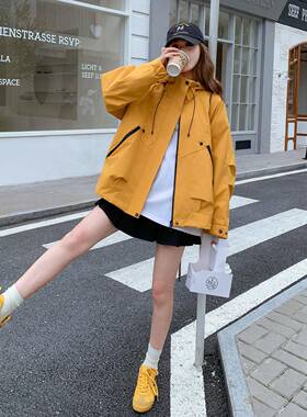 黄色设飒5计2B154-WT感酷时尚冲锋衣外套女202早秋款韩系小个子短