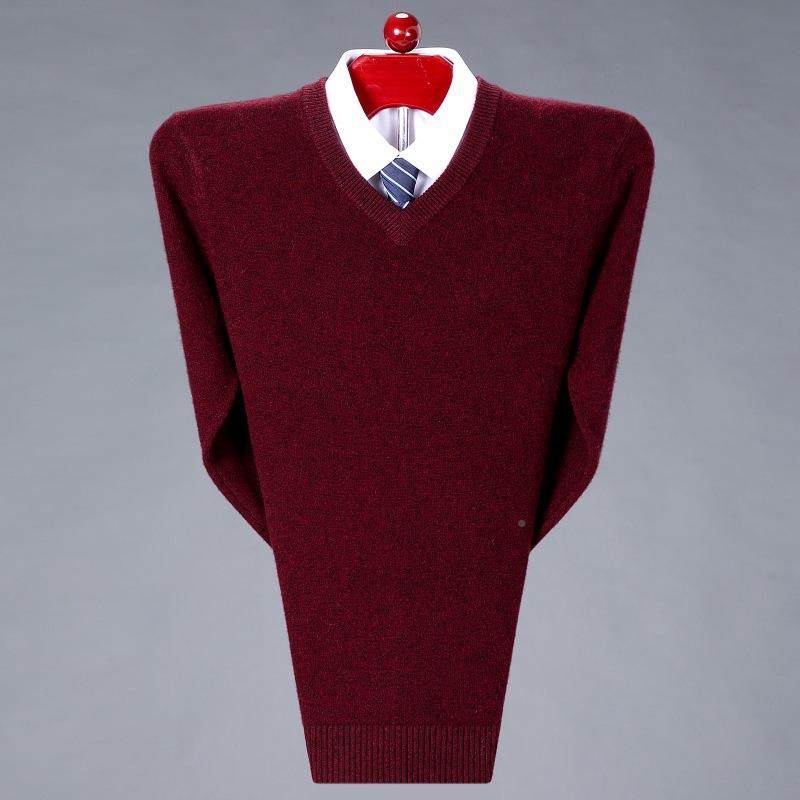 023冬季年男士羊绒衫时色尚休闲中套头307-VV领羊毛针织衫纯打底2