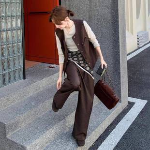 韩咖系时尚 简单大方穿C075 士新色款 女2025秋季 马甲阔腿 817搭套装