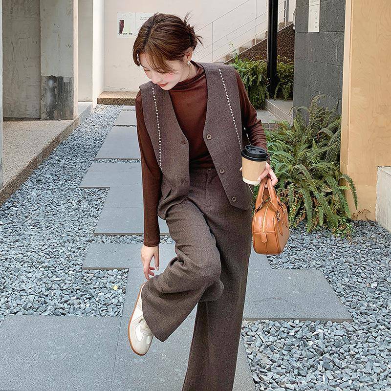 西装甲套装D113-C33韩系早秋穿马搭高级感工装阔腿裤气质两件套20