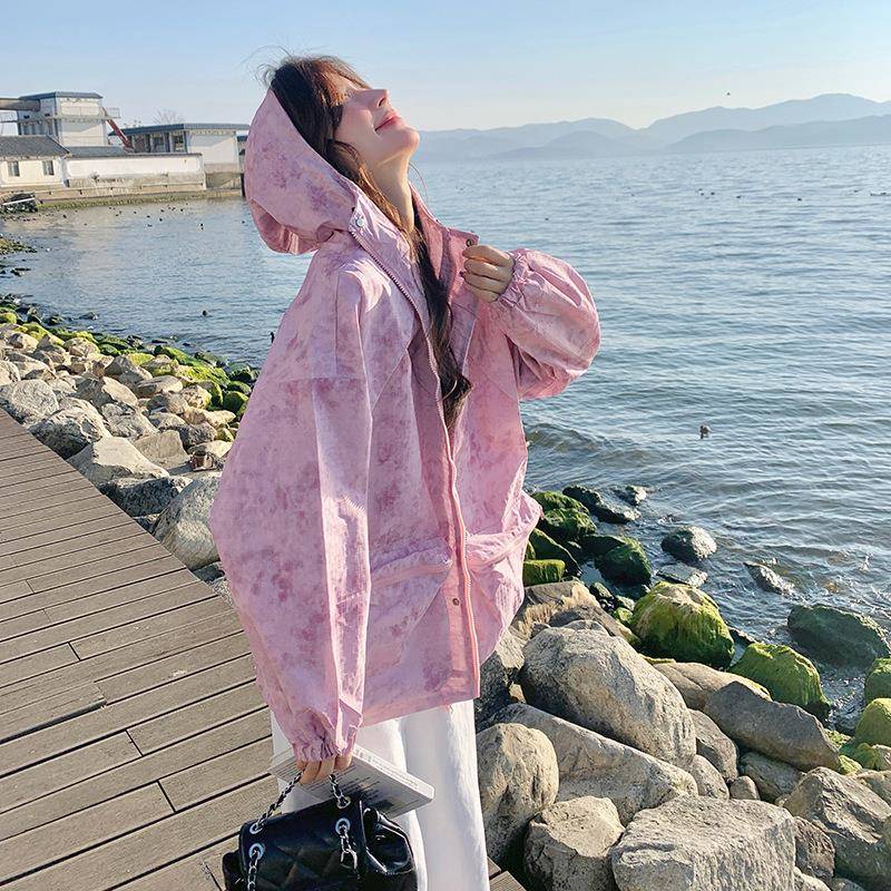 装粉色工外套女新2好025秋季款韩版宽松休闲超看扎染百C282-915搭