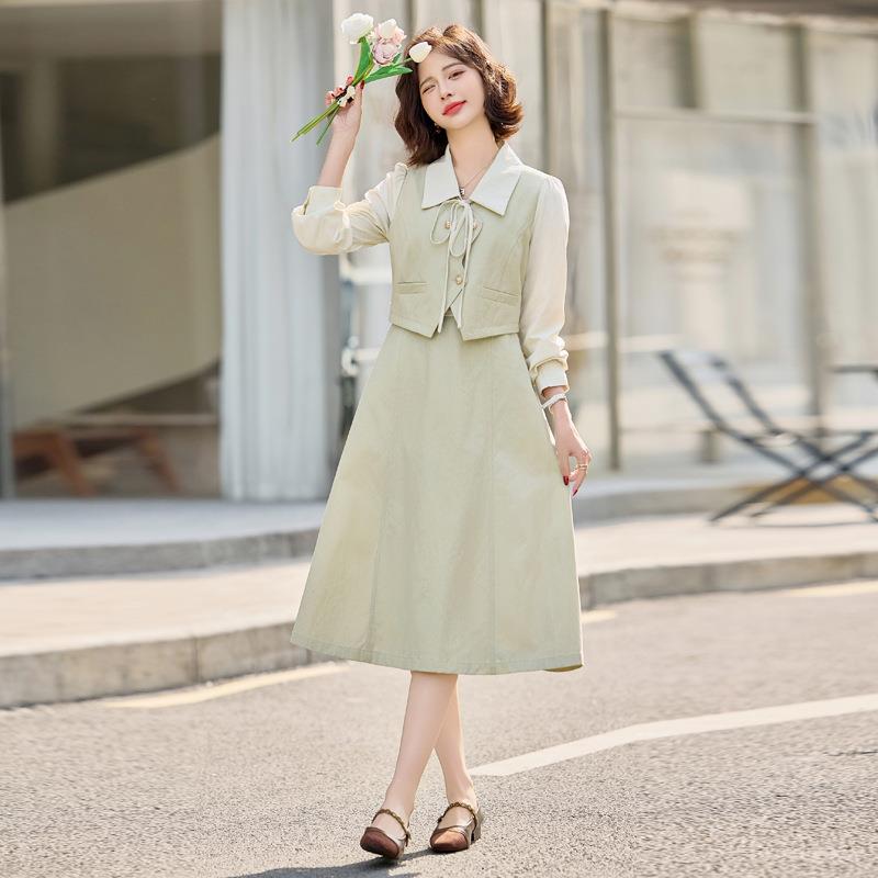 2连02M5春秋复MJ2515-0古计设计感气质修身牛仔拼接假两件时尚衣