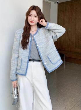 蓝色超好看名媛气质小香风上短外套女C182-86602式5秋法小个子减