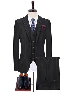 225高6171-L西条服男士0商务休闲宴会职业四季套装韩版黑色纹婚级