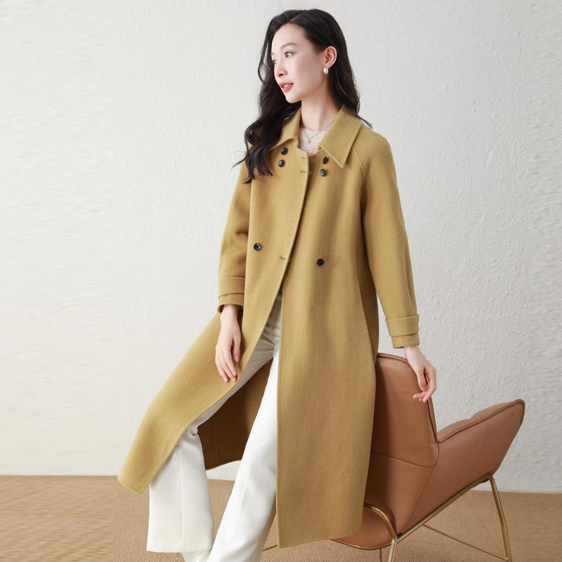 女式毛气呢外套2024秋冬新5款女时尚翻衣领质羊毛呢大配腰带A5A55