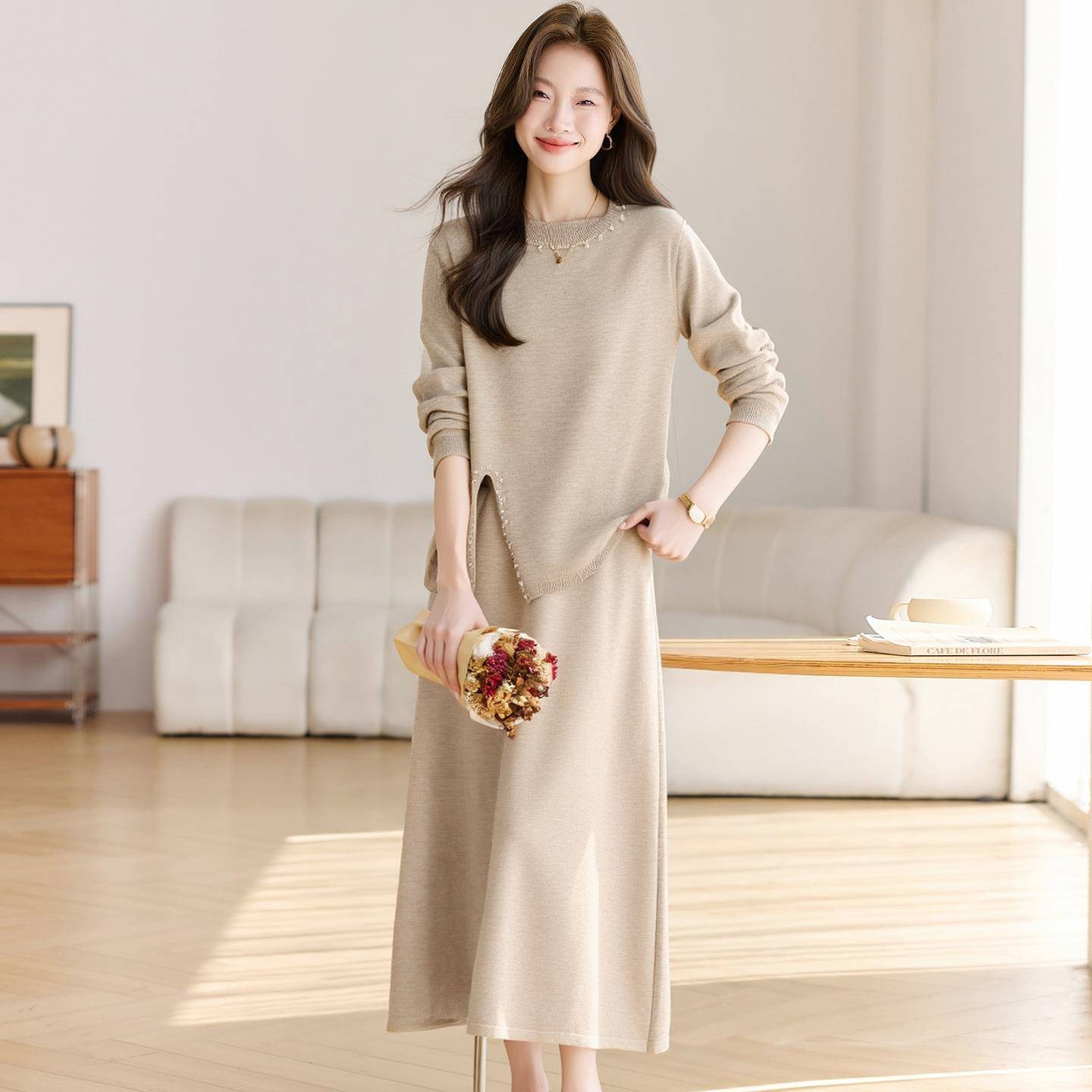 2025秋冬上新款时套裙优雅高9951-91裙级感钉珠针织衣半两件套SH2