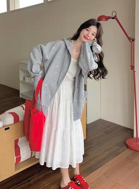 灰色小韩系松慵懒连帽印花卫衣开B100-861衫女宽春风新款个子休闲