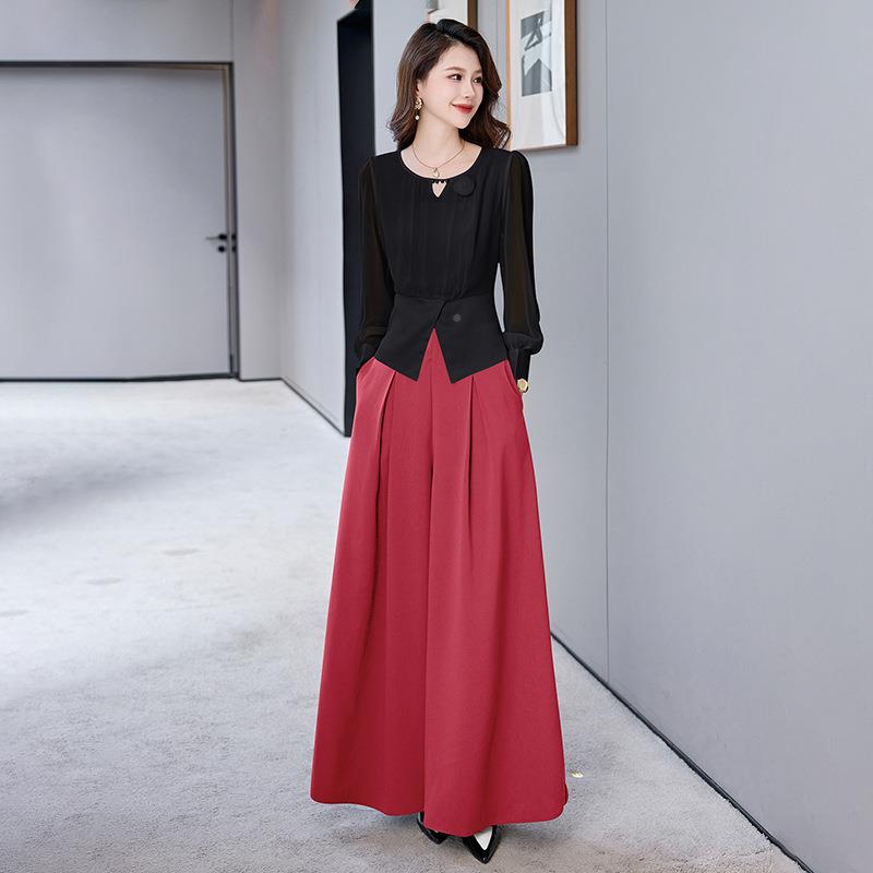 时尚阔套装2024秋季新款长袖衬衫气质上衣7腿裤长裤两件 HR777-6H