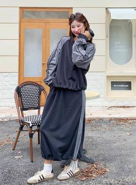 灰色撞拼接卫衣套装裙女秋D034-6832色上025季新款韩系休闲衣半身