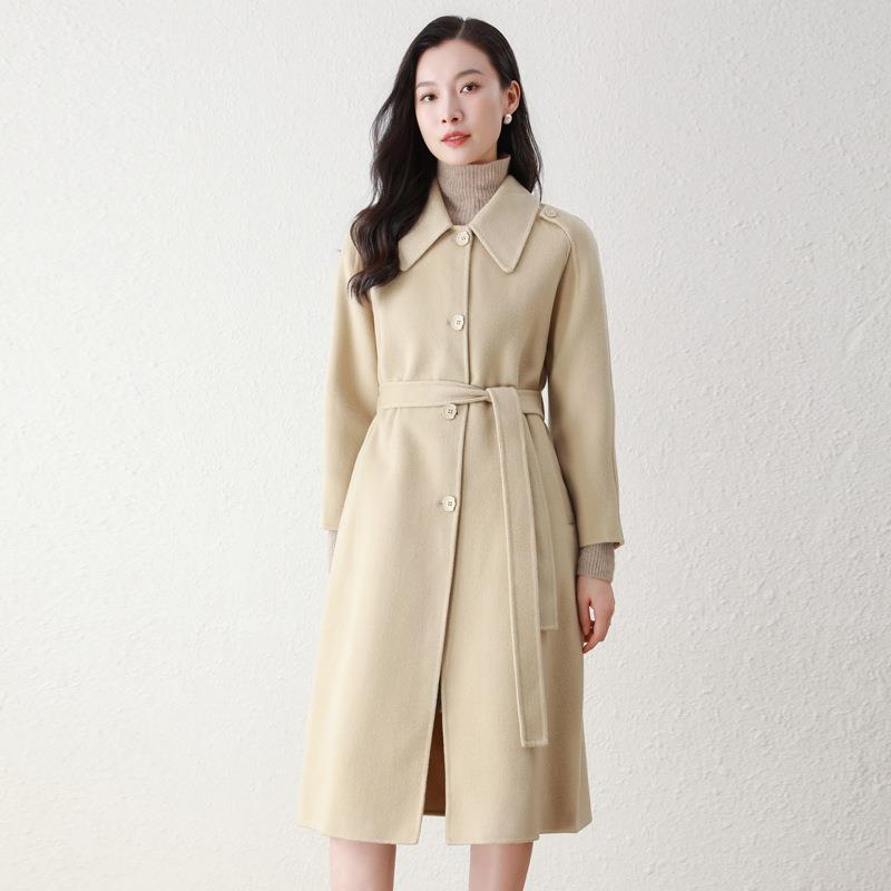 女式毛呢外套5202秋A5559冬新款女时尚质翻4领气羊毛呢大衣配腰带