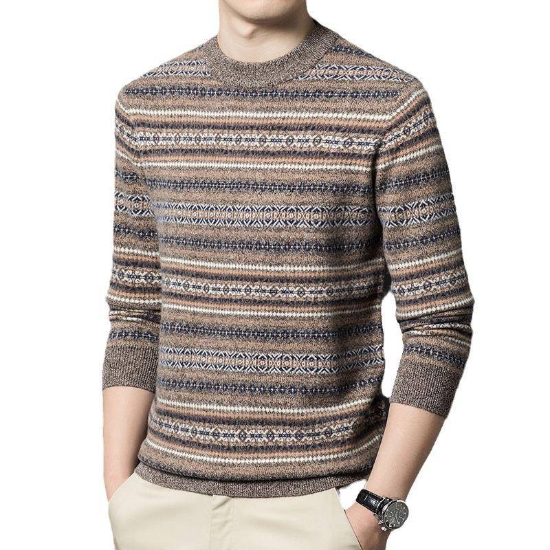 204冬2款季新款男士毛衣中年高档厚22089-YA时尚提修身羊毛衫花圆