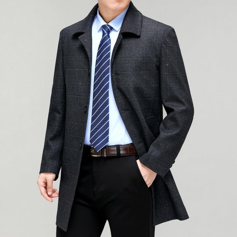 2025秋冬大男士高端羊毛衣中长风毛料衣中年爸爸装扣子翻领D-18-Y