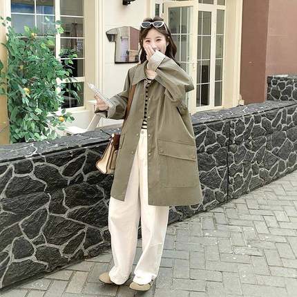 版春休闲军绿色两面b189-811穿风衣外套女205秋宽2松韩遮肉显瘦中