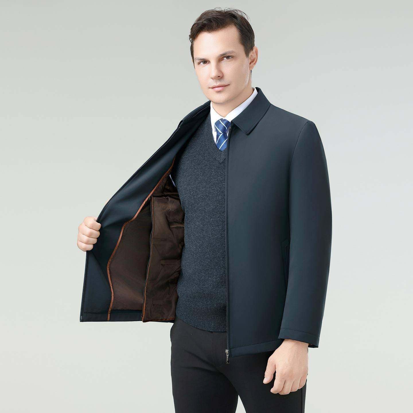 冬季脱卸内胆羽保绒服年中士商82256-F务休闲翻领爸爸男装暖羽绒