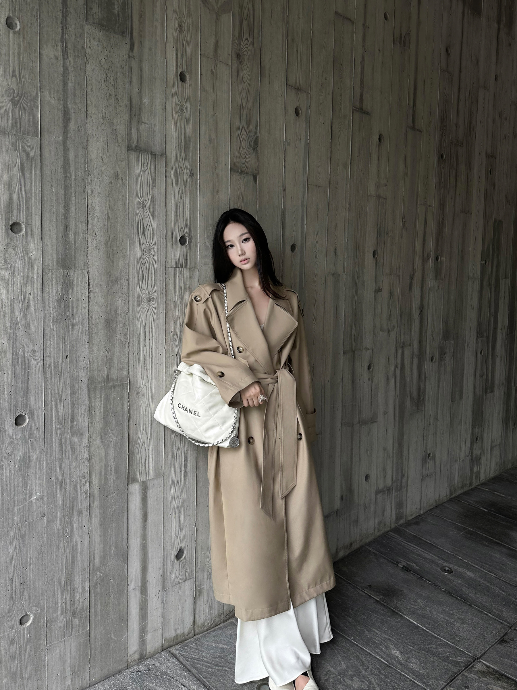 5werkwen Scepter Trench Coat Double-Breasted Women's Mid-Length Elegant Lapel Tie Long Trench Coat Jacket