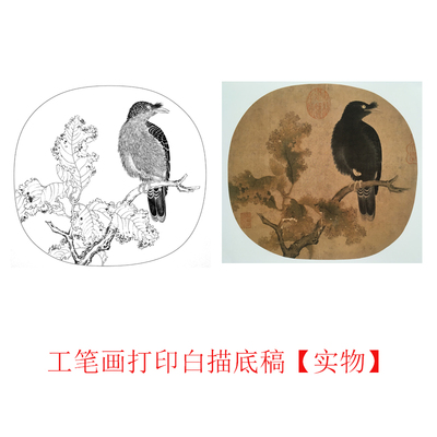 工笔画打印底稿宋画《枯树鸲鹆图》临摹初学者线描宣纸过稿素材