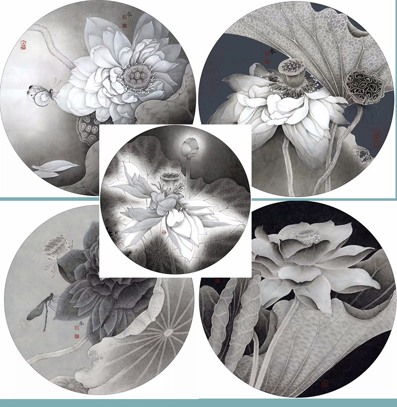 国画工笔画打印白描底稿李晓明荷花初学者临摹透稿步骤图文字说明