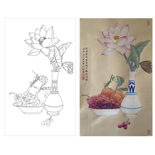 国画工笔画打印白描底稿竖幅植物花卉初学者临摹勾线过稿上色