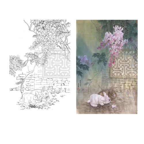 初学者临摹白描底稿国画工笔画