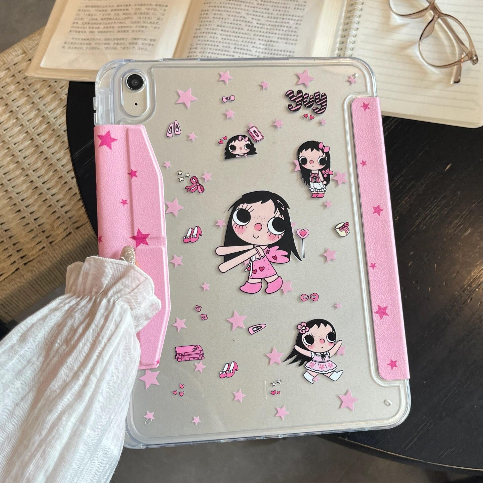 ins满天星小玉Y型三折带笔槽适用iPad12/11磁吸搭扣平板保护套适用iPadPro少女心适用华为Mate新款适用小米8