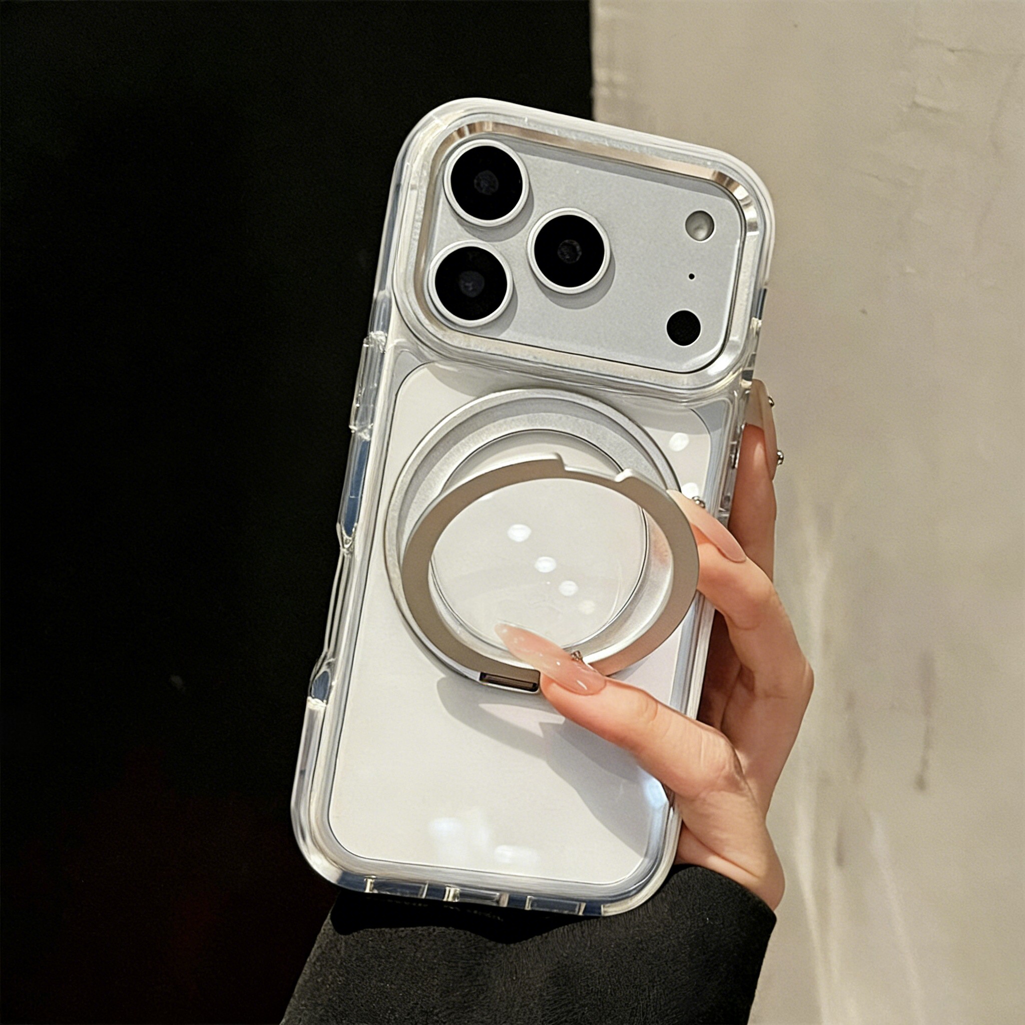 360°旋转磁吸支架适用iPhone17ProMax手机壳苹果16PRO齿轮支点壳15透明不发黄14/13情侣透明气囊防撞保护套