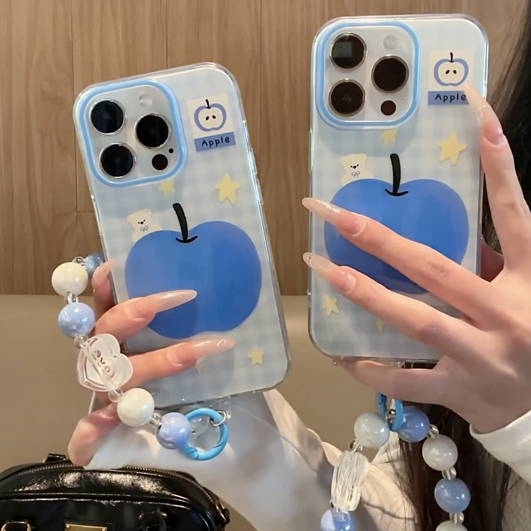 苹果16格纹蓝苹果imd手机壳