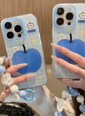 格纹蓝苹果适用iPhone16/15promax手机壳imd小众情侣苹果14/13/12/11简约pura70小清新华为Mate60/70保护套软