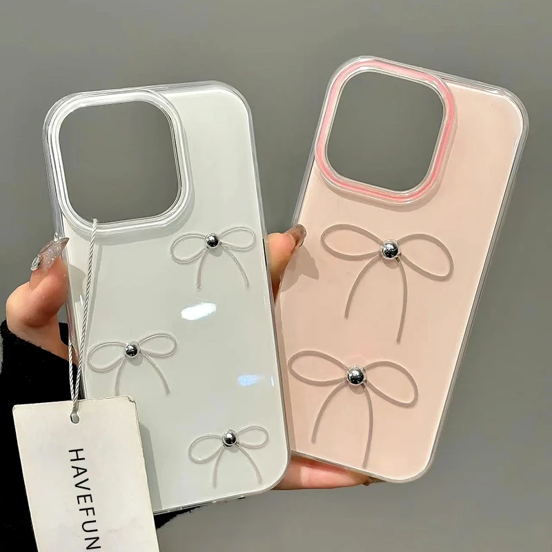 韩风珍珠蝴蝶结适用iPhone16/15promax手机壳imd小众苹果14/13/12/11pro高级感pura70小清新华为Mate60/70软