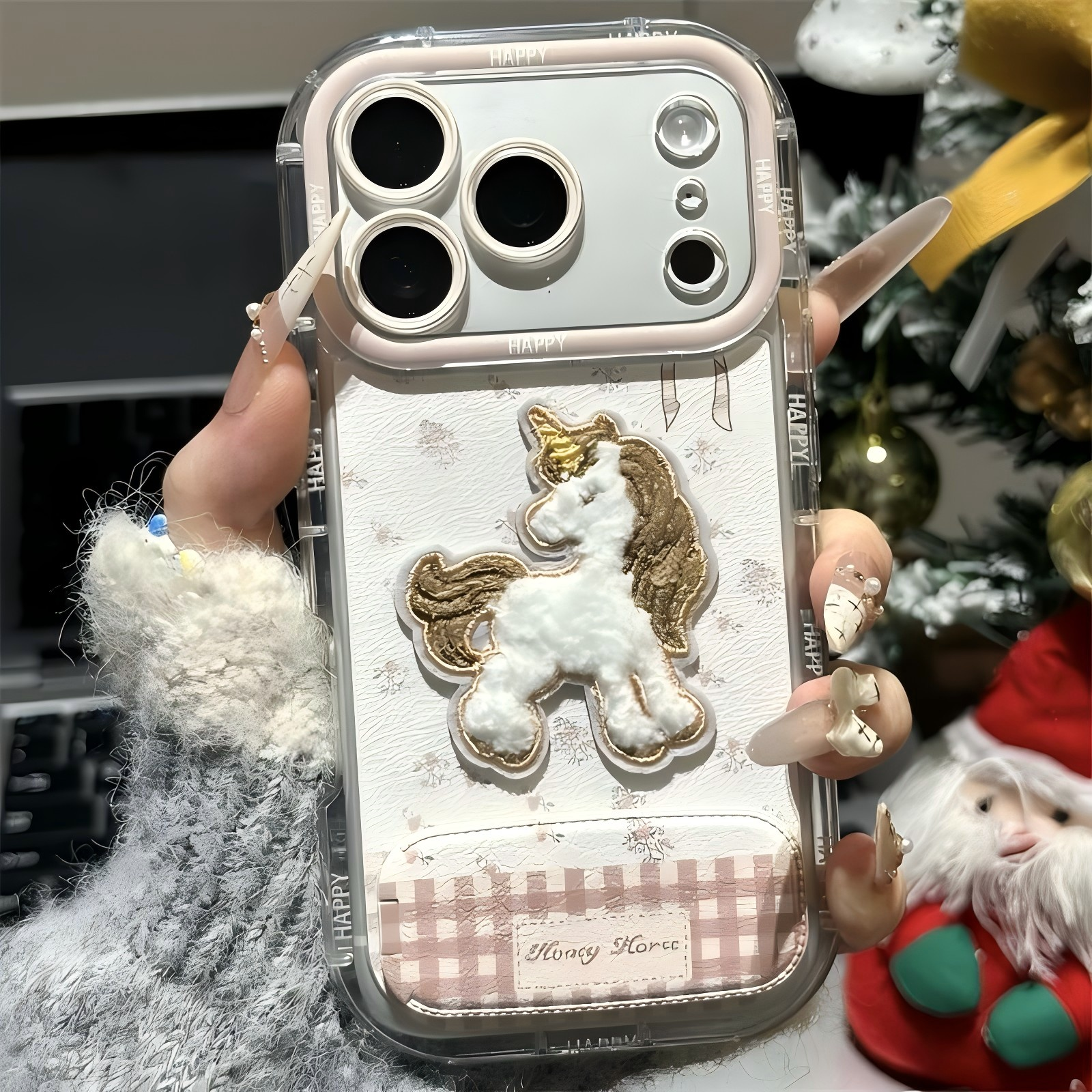 刺绣独角小马支架手机壳