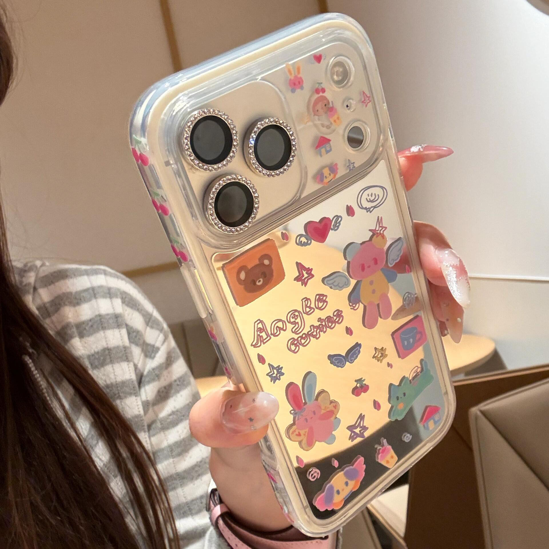 侧边图案镜面涂鸦小动物适用iPhone17ProMax手机壳边框二合一苹果16防摔小米17Pro小清新华为Mate80保护套女