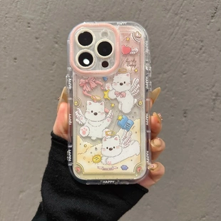 韩风可爱渐变粉黄天使狗狗手机壳适用于苹果11/12/13/14/15/16promax全包Mate60/70小众华为Pura70Pro保护套