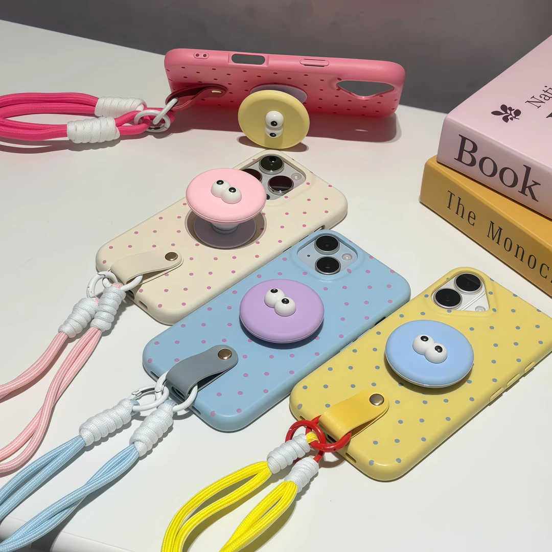 ins风多巴胺支架适用iPhone15/16promax手机壳14plus创意波点13pro带挂绳12/11高级感华为Pura70女款Mate70软