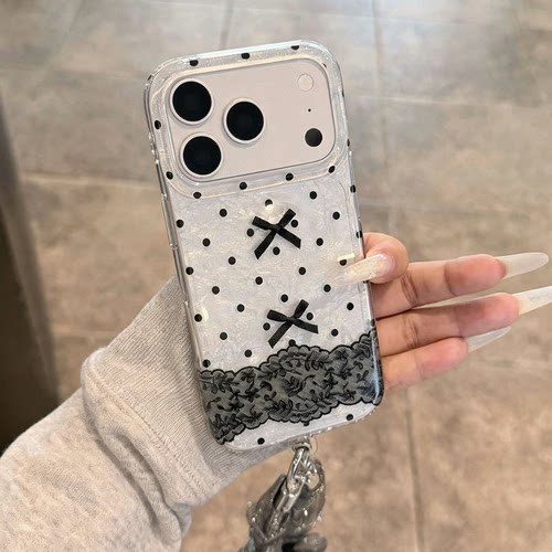 双层蕾丝波点蝴蝶结iPhone手机壳