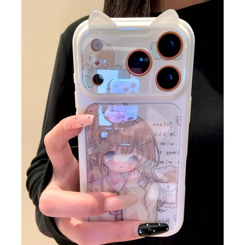 古早二次元女孩立体猫耳手机壳