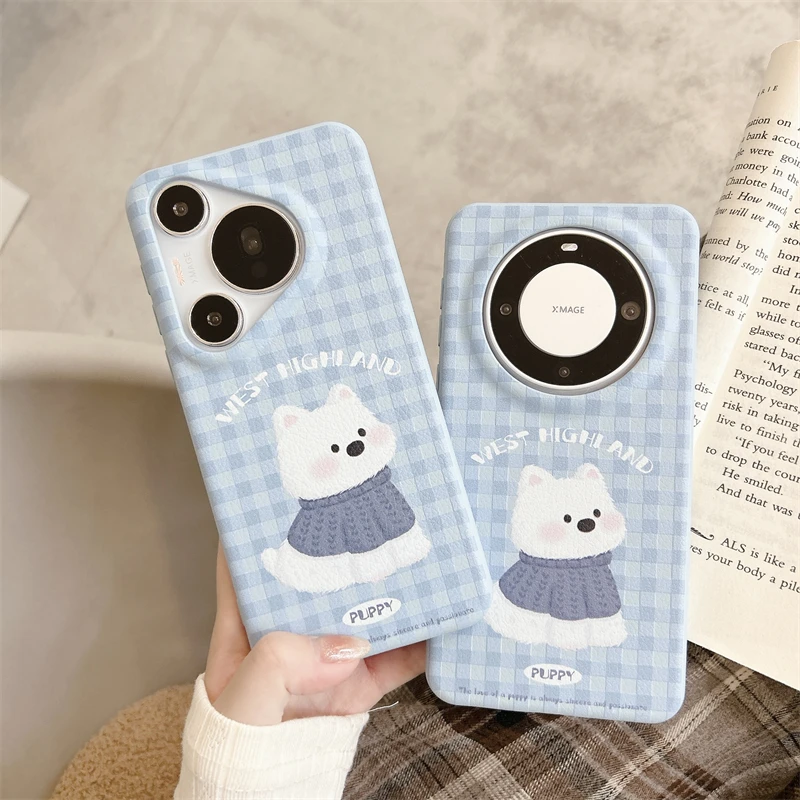 韩系蓝格高地小狗适用mate60/70pro手机壳Ins风苹果11/12/13/14/15/16promax创意华为Pura70pro情侣保护套软