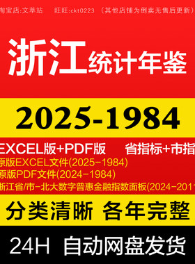 【更新2025】浙江统计年鉴 1984-2025年 Excel数据+PDF双版本