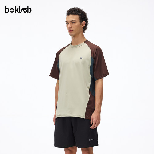 BOKLAB夏季新款运动亲肤透气速干短袖跑步健身撞色拼接T恤男宽松