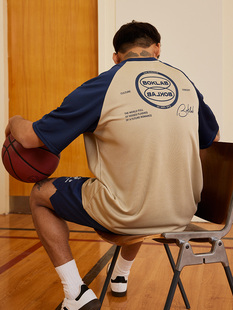 运动插肩袖 BOK夏季 美式 撞色t恤男速干宽松篮球训练投篮服短袖 新款