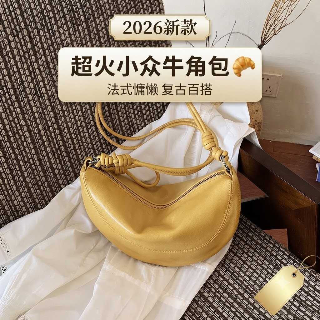今年流行爆款包包女款2026新款超火小众腋下牛角包百搭单肩斜挎包