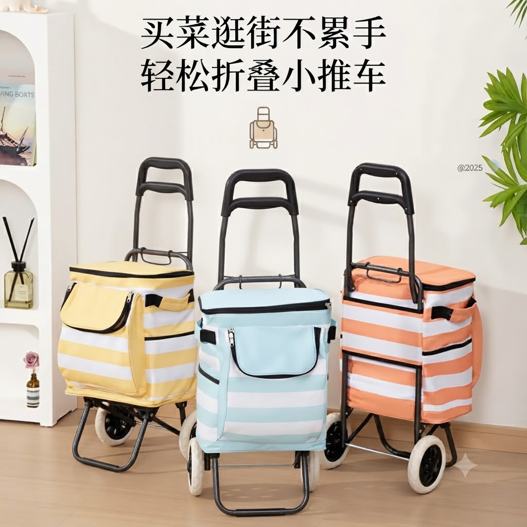 轻便型折叠小推车家用自带冰包购物车户外手拉车可携式买菜车小推