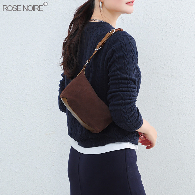 ROSE NOIRE早春复古磨砂皮腋下包饺子包原创通勤单肩斜挎手提包