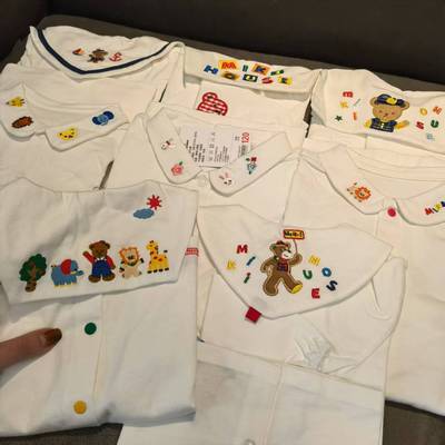 日系童装春季新款男女童卡通熊兔刺绣娃娃领衬衫纯棉长袖衬衣内搭