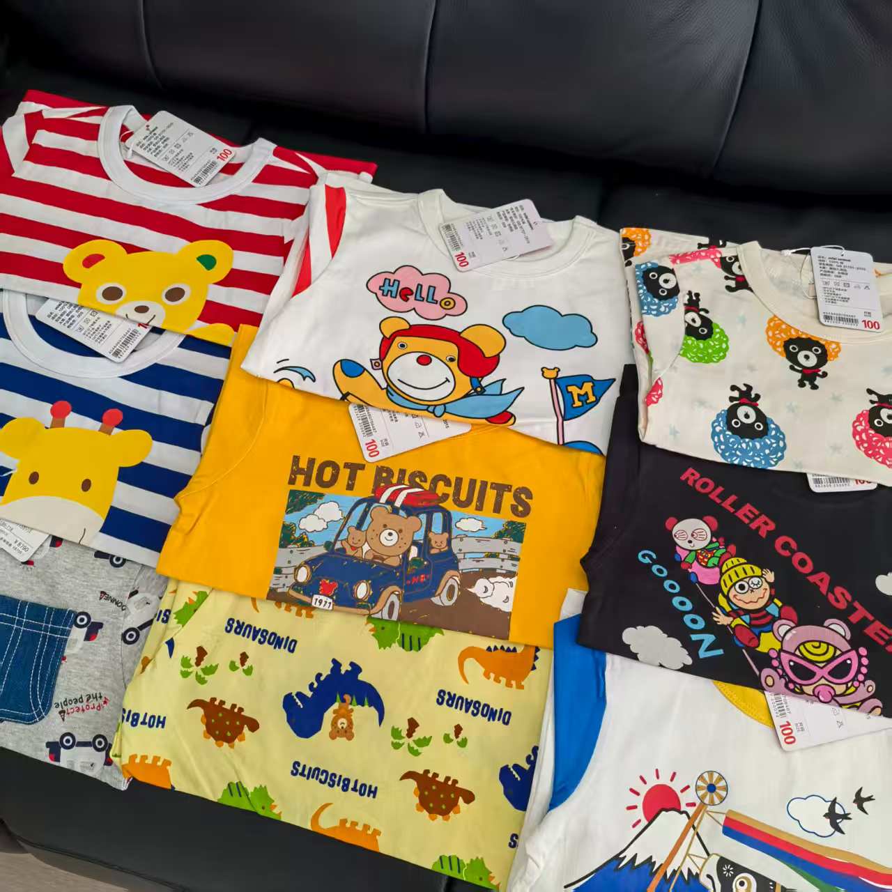 【清仓】日系儿童纯棉短袖 纯色卡通polo男女儿童100/110夏季T恤