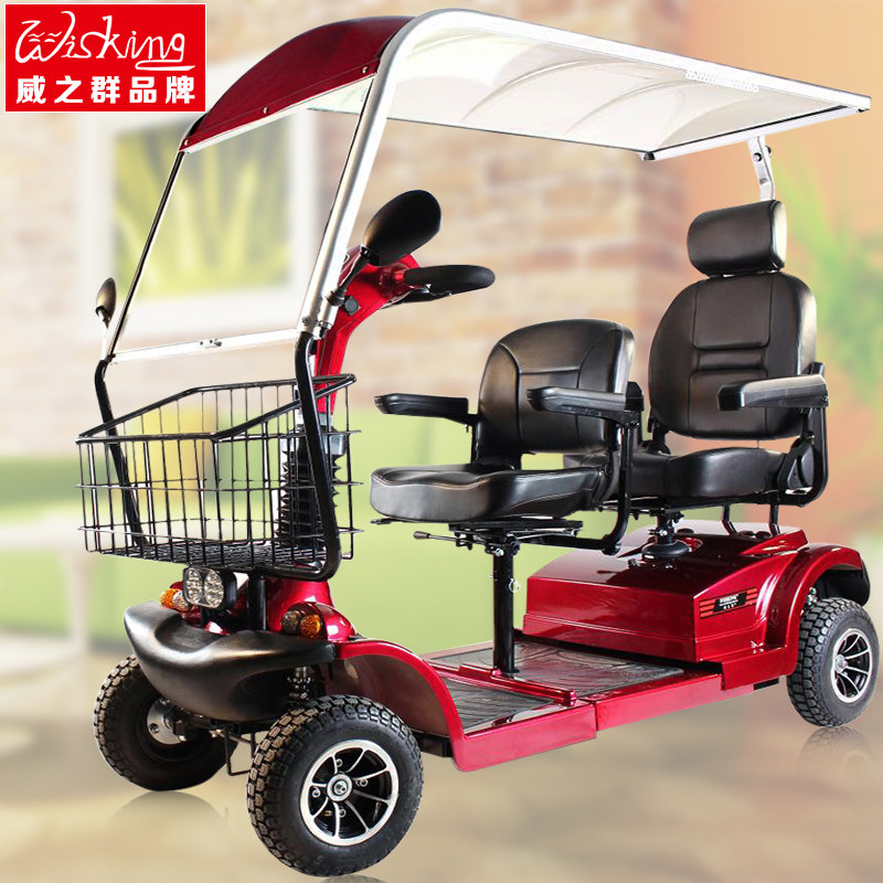 威之群4029b双人带棚老年代步车前后座四轮车接小孩电瓶车观光车
