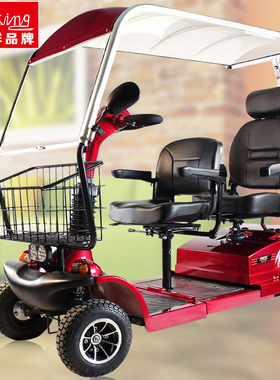 威之群4029B双人带棚老年代步车前后座四轮车接小孩电瓶车观光车