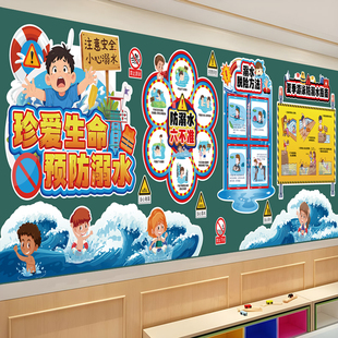中小学防溺水安全教育主题文化墙黑板报环创学校教室班级布置贴画
