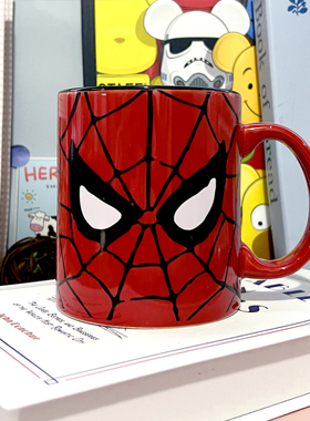 现货原单美国漫威复仇者联盟蜘蛛侠红色头像陶瓷马克杯水杯550ml