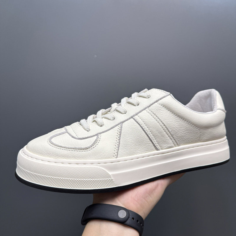 小白鞋男真皮新款透气单鞋日系潮流软底休闲皮鞋简约百搭白色板鞋