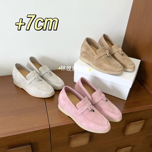 【内增高7cm】26春夏新款透气老钱风真皮一脚蹬软底乐福鞋女鞋潮